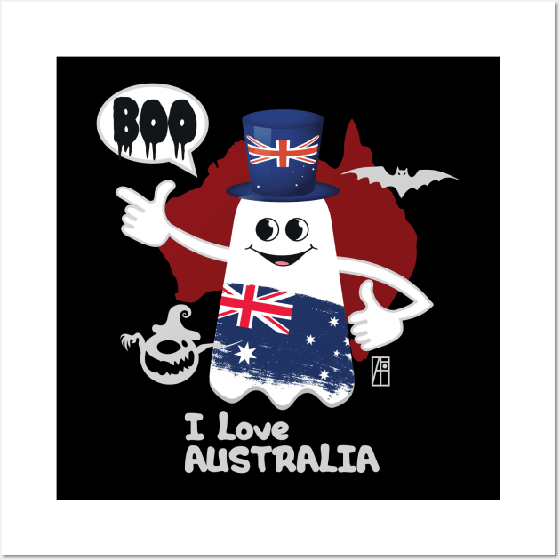 BOO GHOST with an Australian flag "I love Australian" - cute Halloween Wall Art by ArtProjectShop